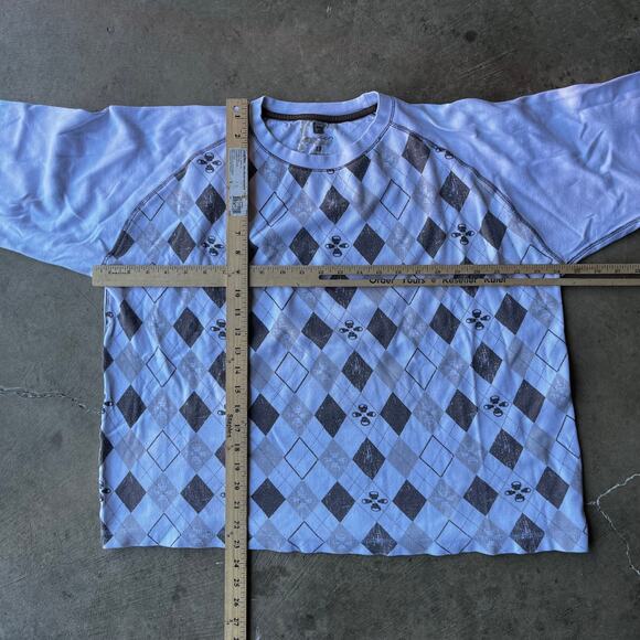 Vintage FISSION Argyle Pattern Sweatshirt 00S Pullover Grey BROWN LARGE - Picture 3 of 5